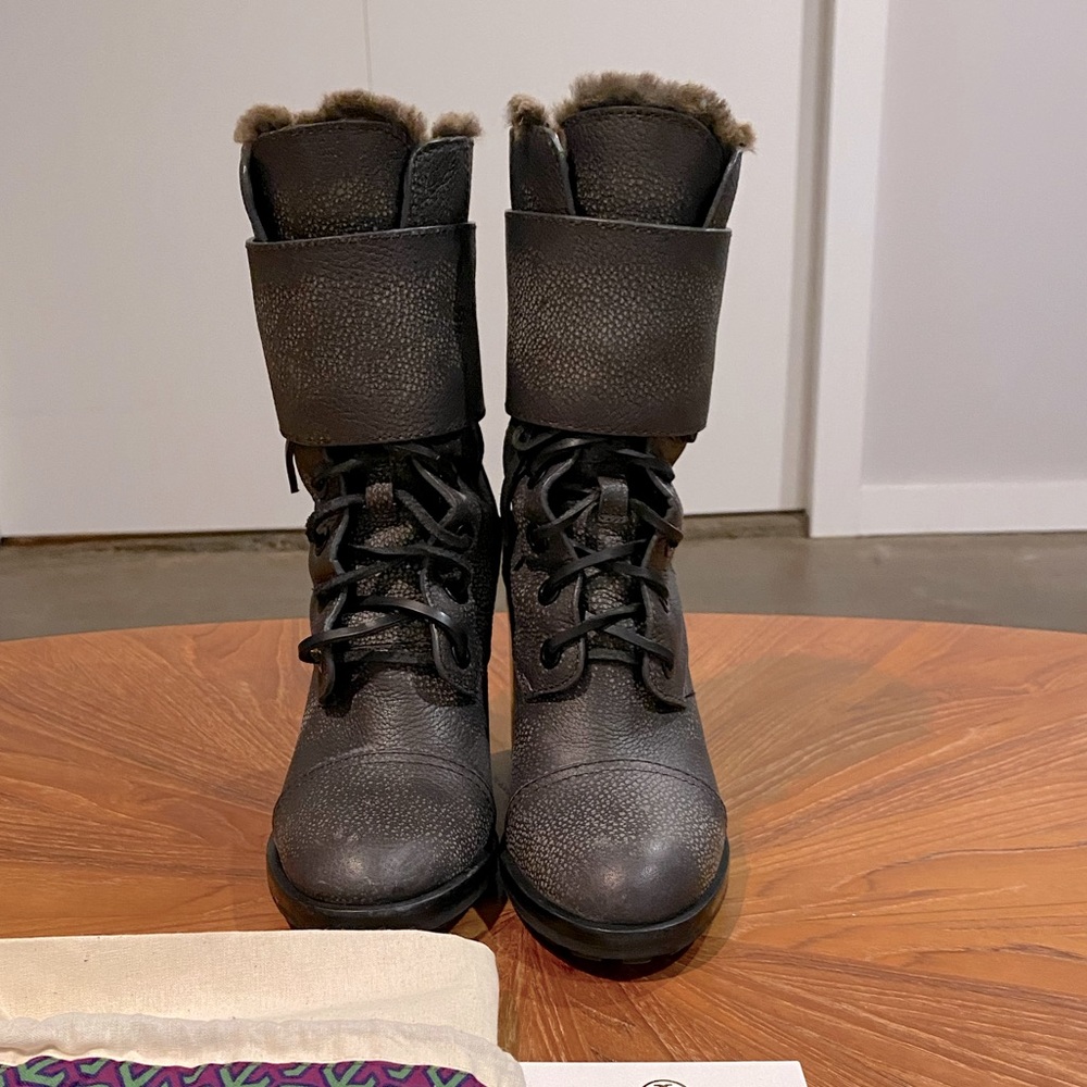 Tory Burch Leather Mid - Calf 100mm Bootie w/ Shearling